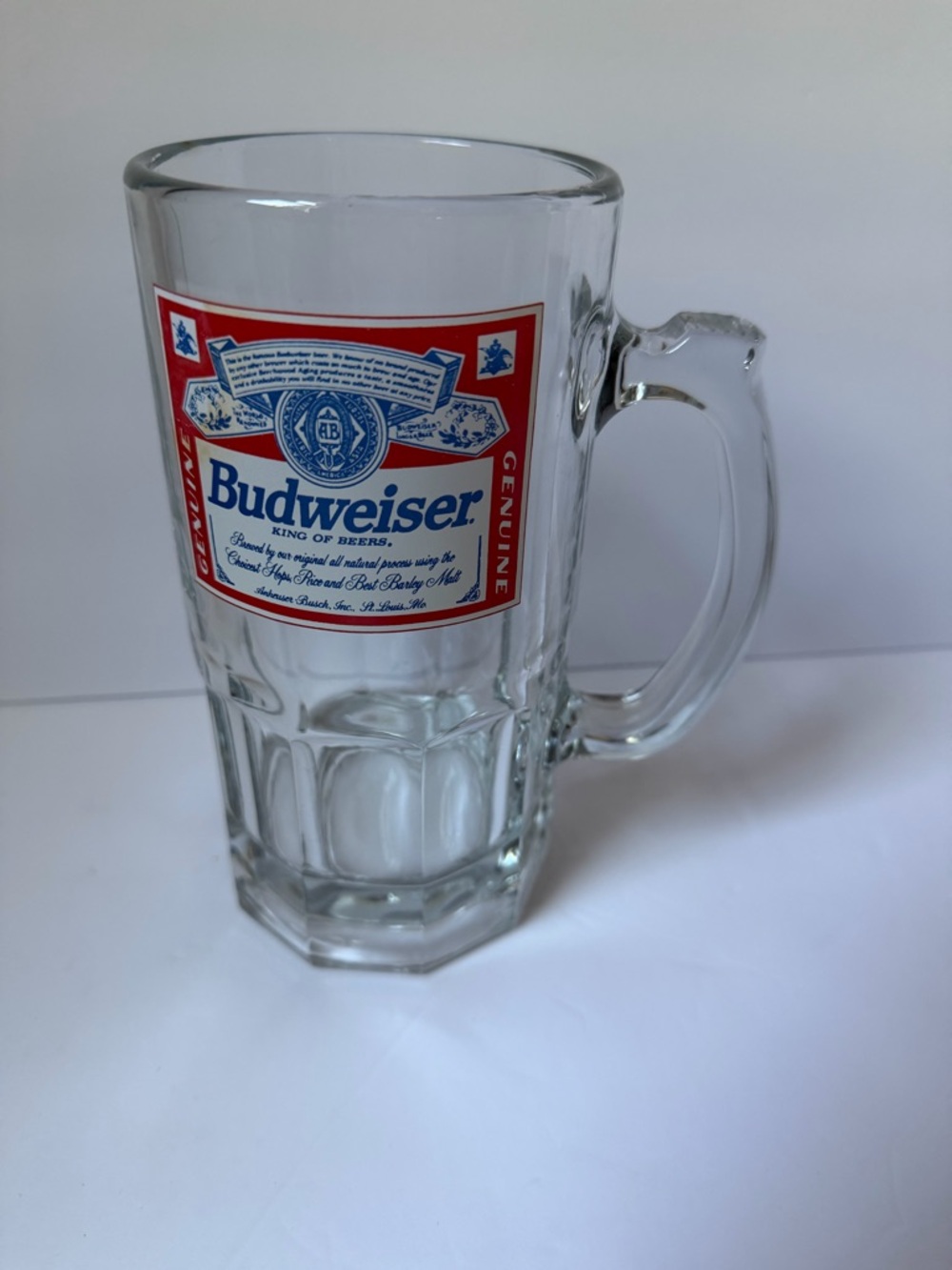 Vintage X-Large 32 Oz Heavy Thick Glass Budweiser Anheuser Busch Beer Stein Mug